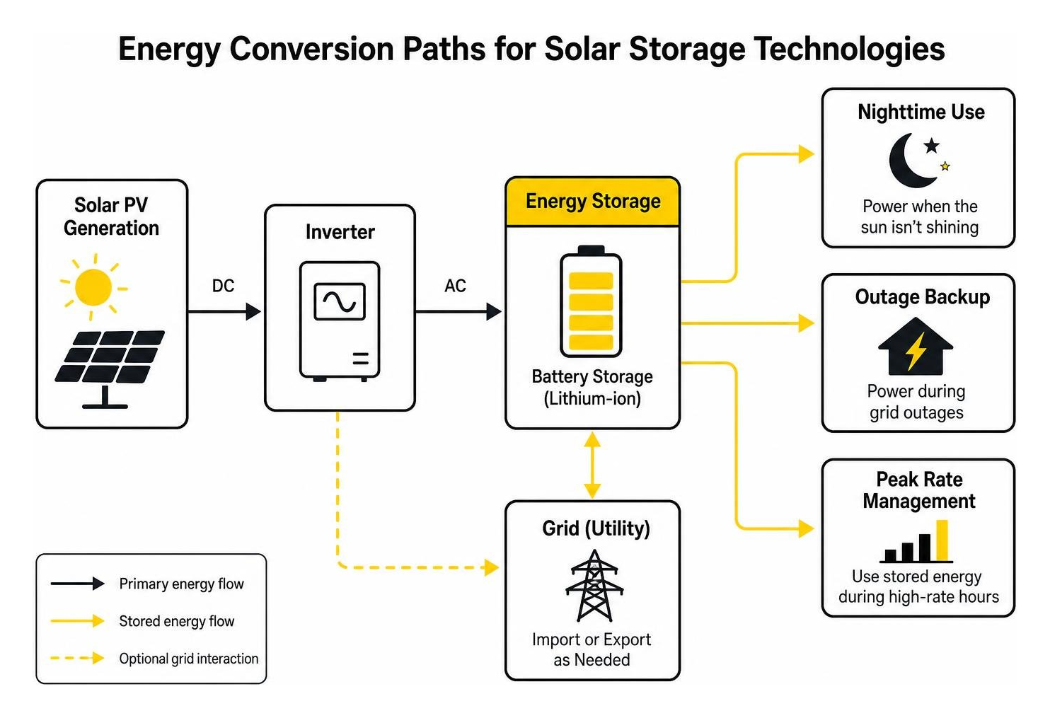 Energy conversion paths for solar storage technologies Energy conversion paths for solar storage technologies