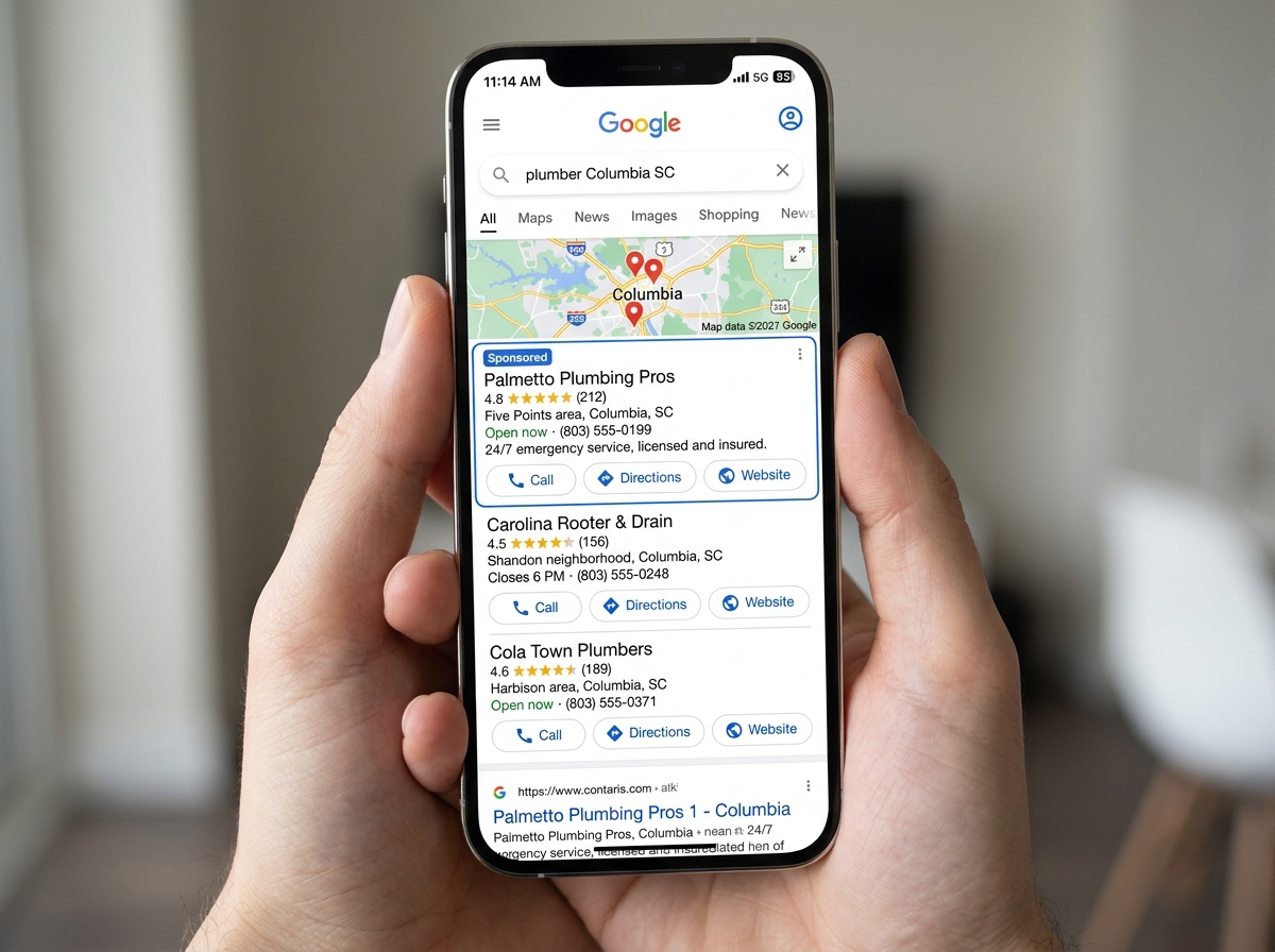 A Columbia local business appearing prominently in the Google Map Pack for service searches - small business SEO Columbia SC