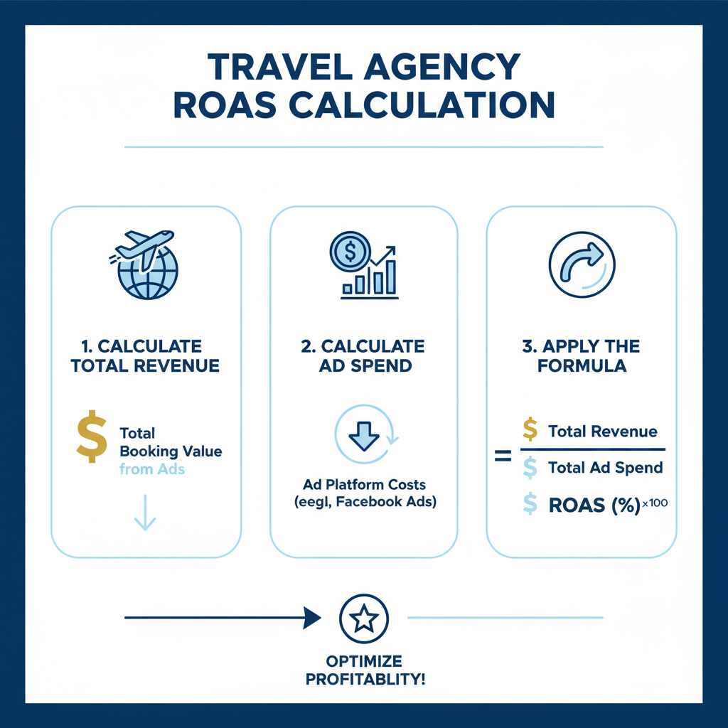 Infographic explaining how to calculate ROAS for a travel agency campaign - facebook ads for travel agents infographic