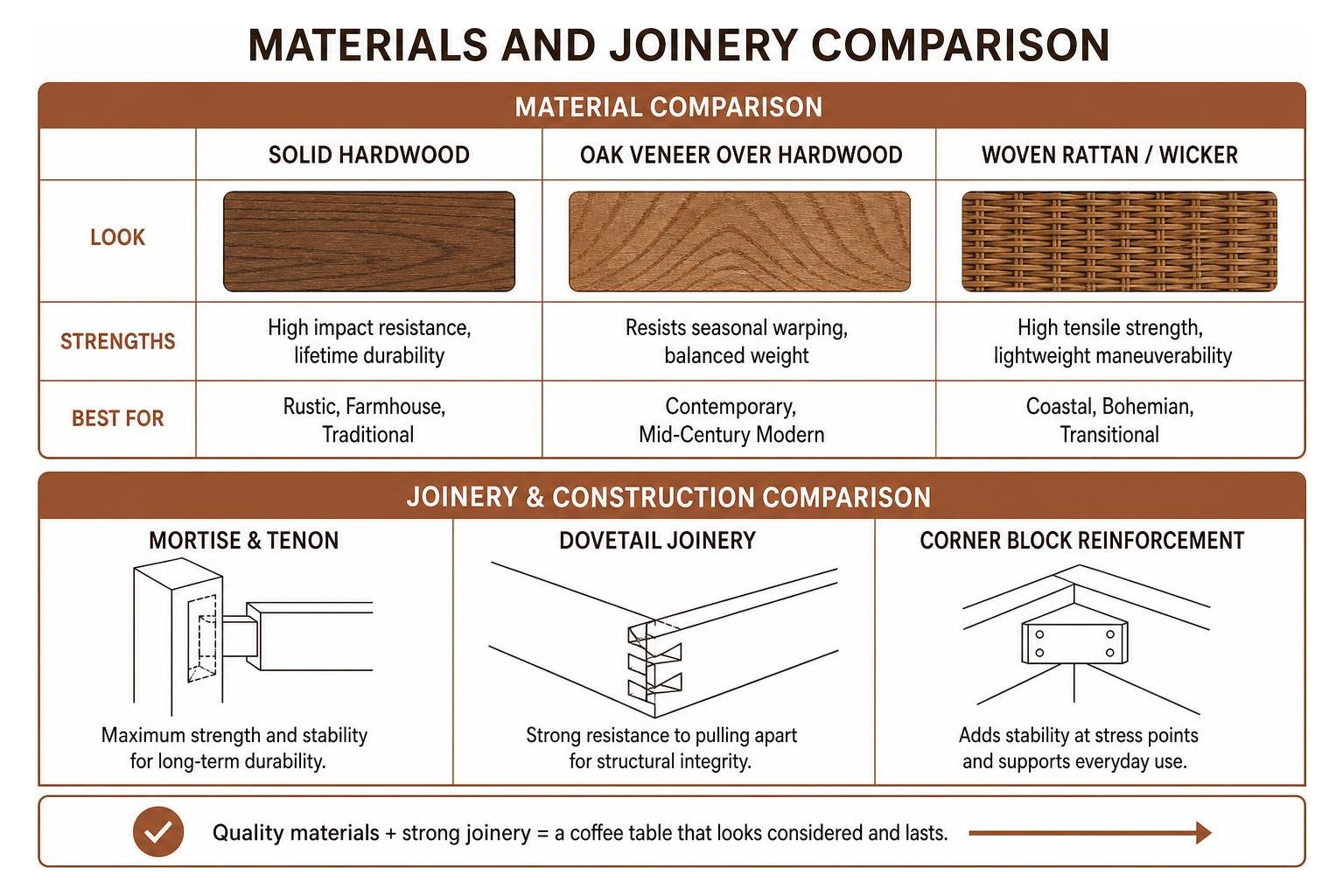 Materials and joinery comparison diagram