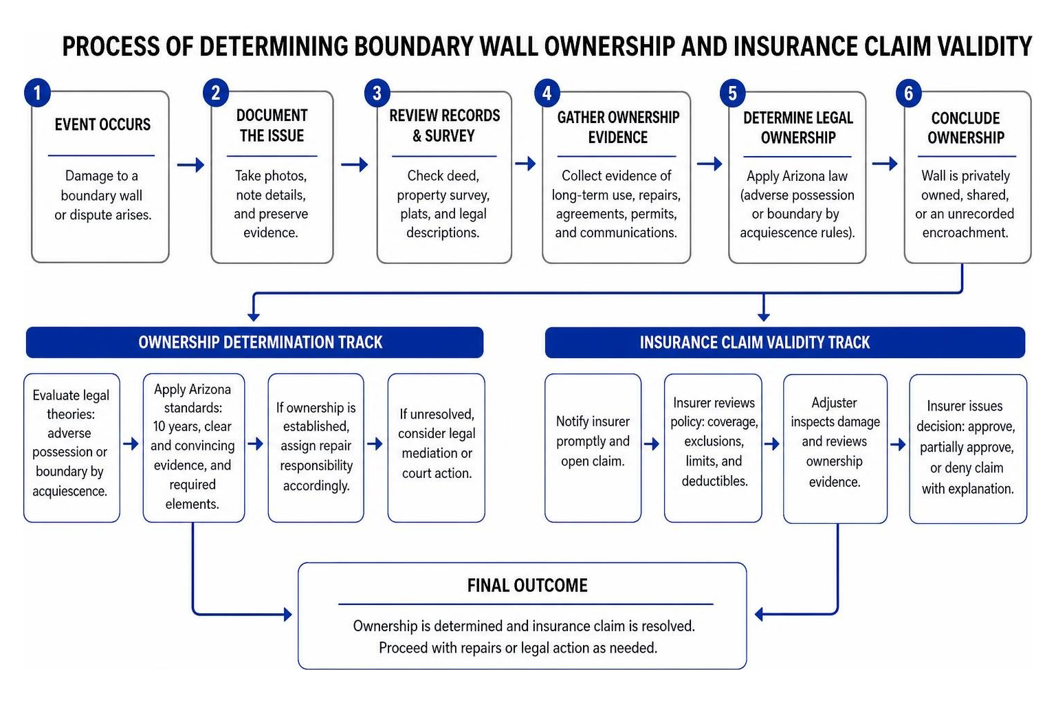 Process of determining boundary wall ownership and insurance claim validity Process of determining boundary wall ownership and insurance claim validity