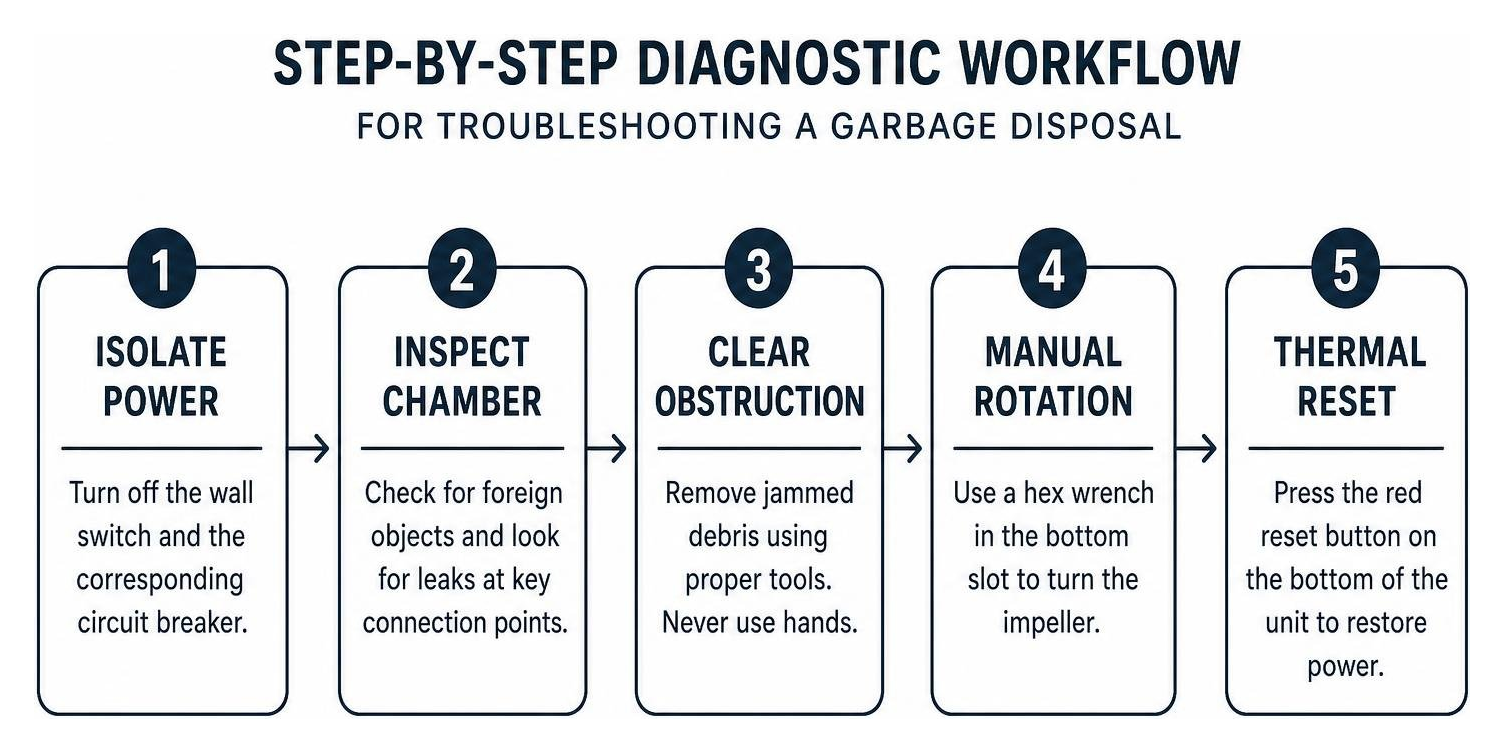 step-by-step diagnostic workflow for troubleshooting a garbage disposal step-by-step diagnostic workflow for troubleshooting a garbage disposal