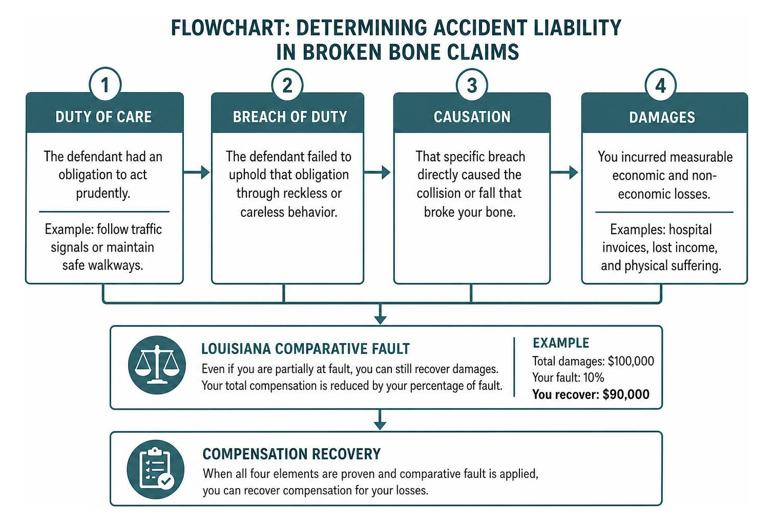Flowchart of determining accident liability in broken bone claims