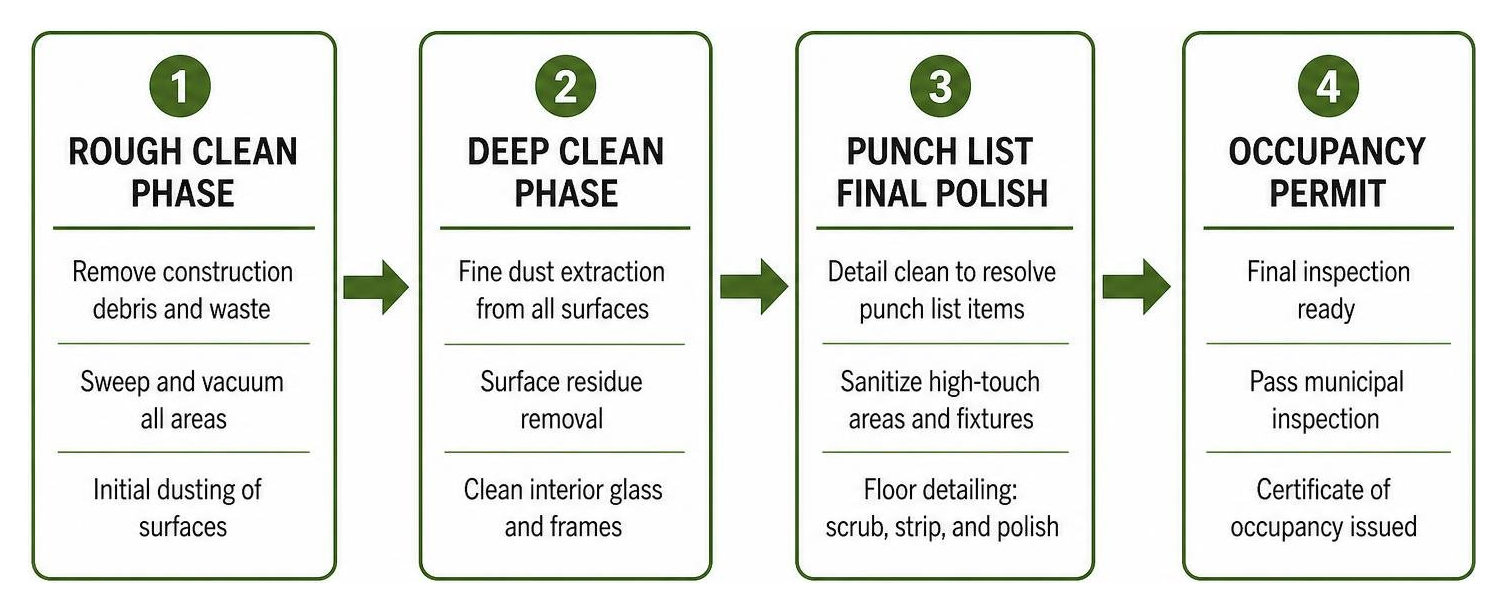 Post-construction cleaning step-by-step sequence Post-construction cleaning step-by-step sequence