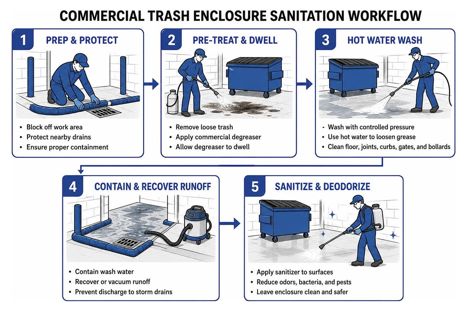Commercial trash enclosure sanitation workflow Commercial trash enclosure sanitation workflow