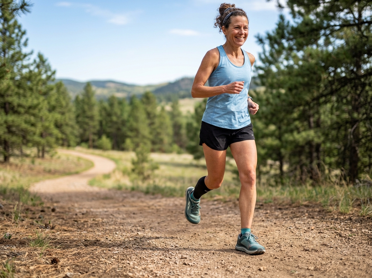 Runner experiencing relief from bunion pressure in a wide toe box shoe - big toe box running shoes