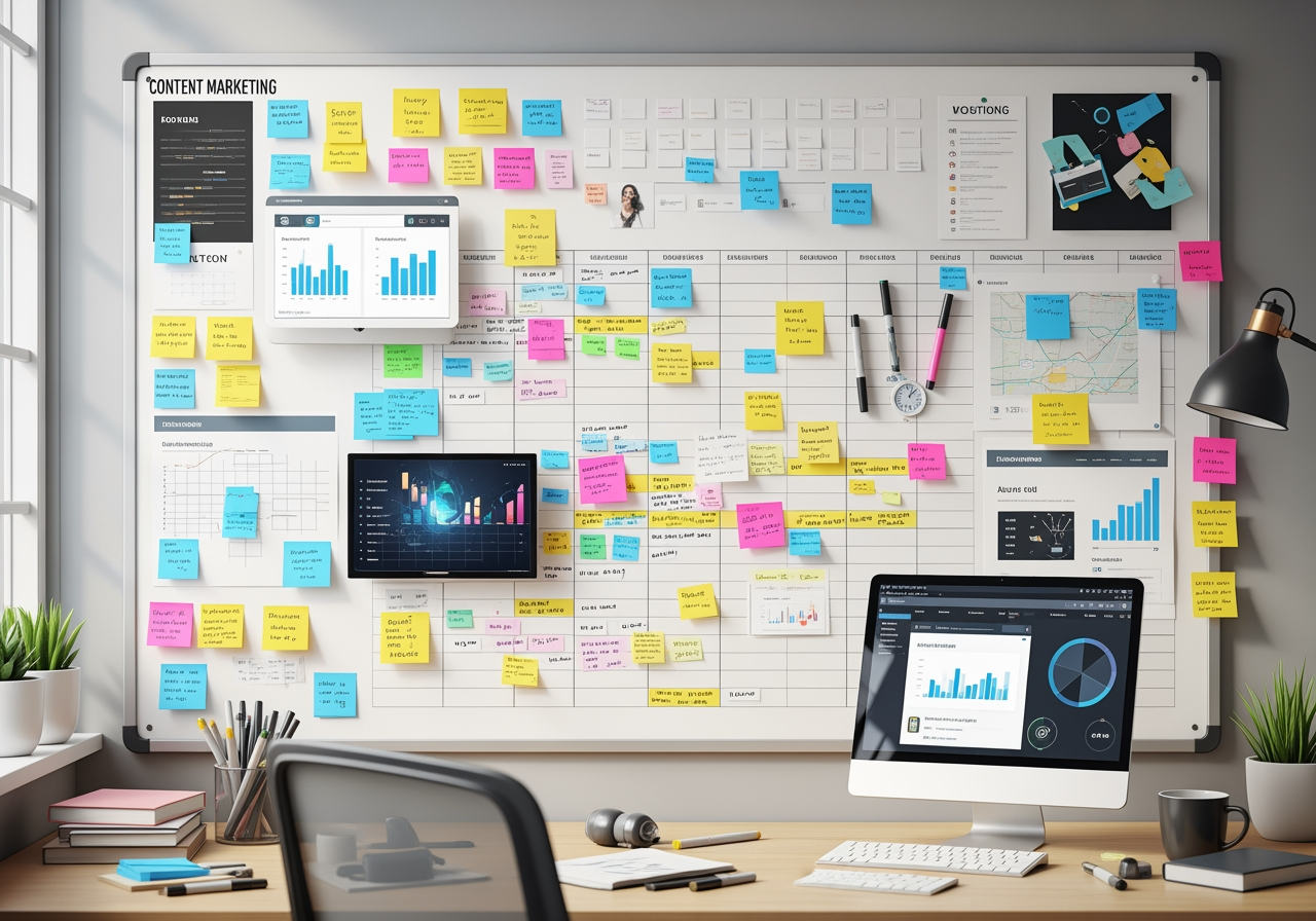 IMAGE of a content marketing calendar or a project management board - digital marketing strategy