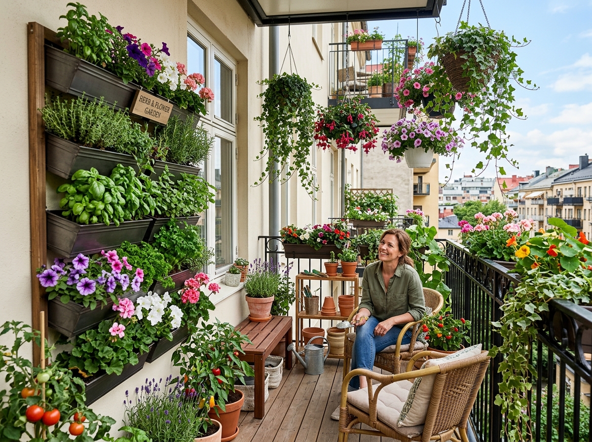vertical wall planters and hanging baskets - small balcony gardening for beginners