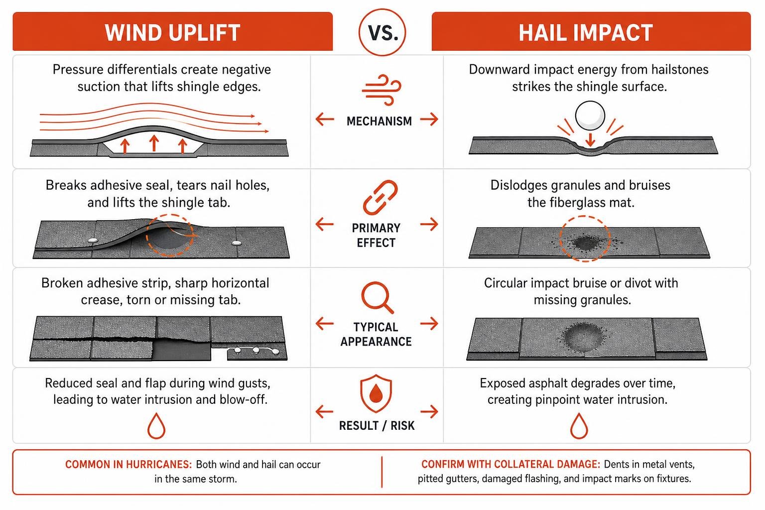Wind uplift versus hail impact characteristics on asphalt shingles