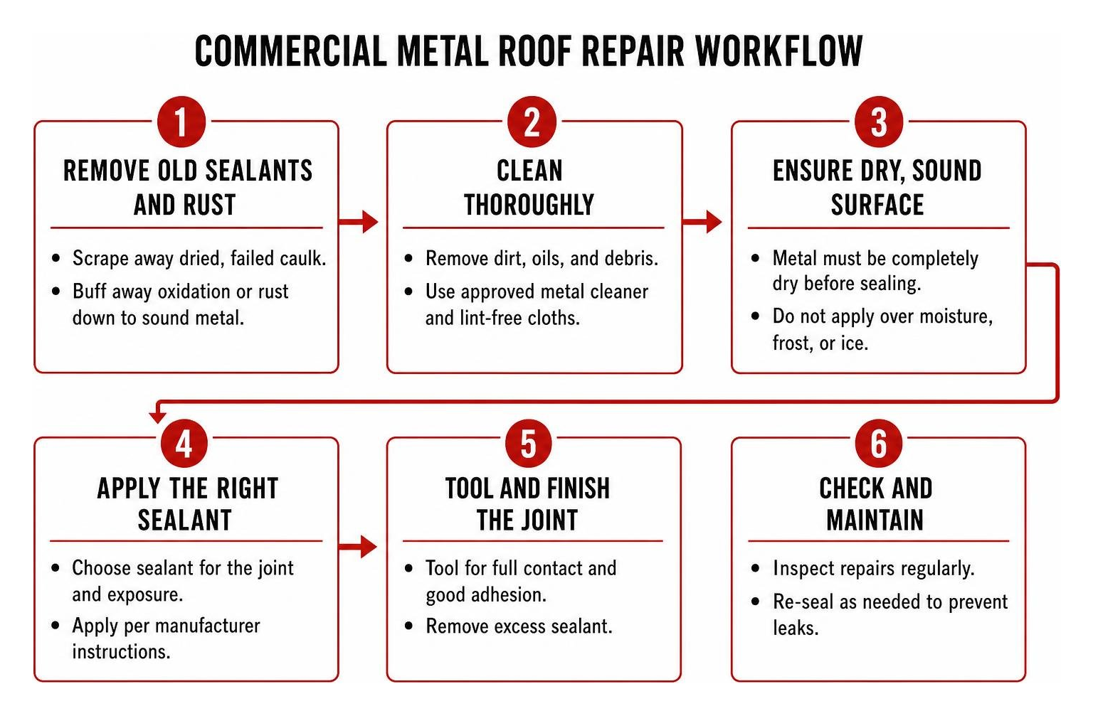 Commercial metal roof repair workflow Commercial metal roof repair workflow