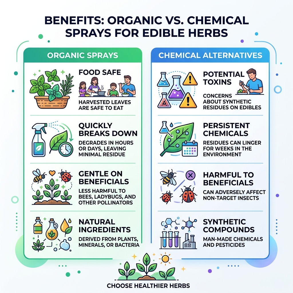 Benefits of organic sprays for edible herbs compared to chemical alternatives infographic - best organic sprays for herbs