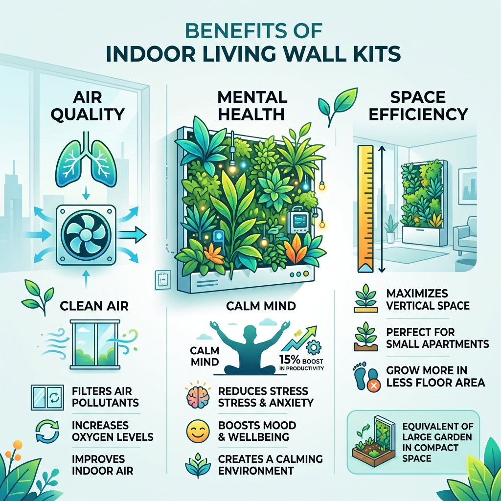 Benefits of indoor living wall kits for air quality, mental health, and space efficiency - indoor living wall kits
