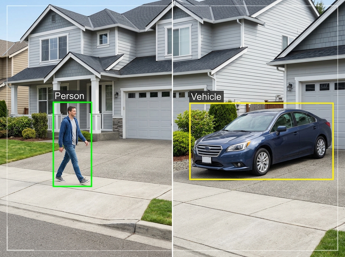 Video Analytics identifying a person vs a vehicle on a residential driveway - alarm com video monitoring