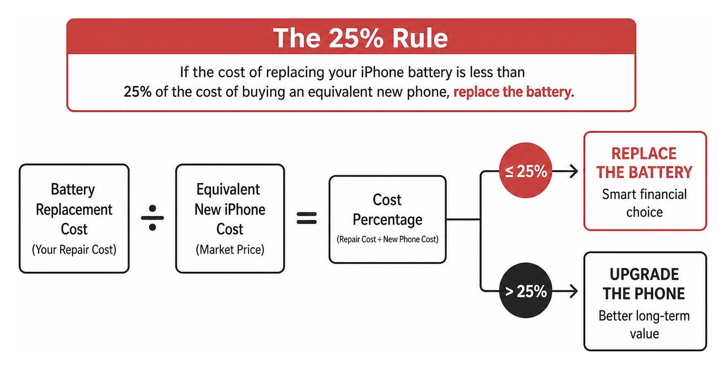 Diagram illustrating the 25% cost threshold rule for repair versus replacement