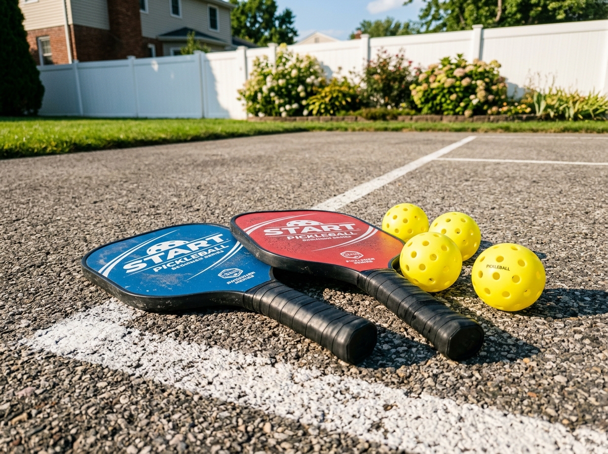Paddles and balls from a beginner set - pickleball beginner set