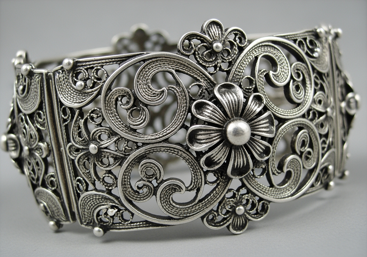 filigree work on silver bracelet - Luxury jewelry craftsmanship filigree work on silver bracelet - Luxury jewelry craftsmanship