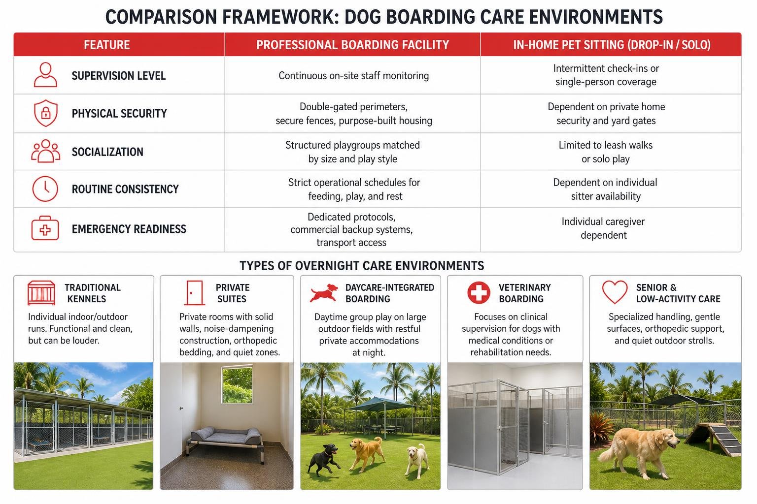 Comparison framework of different dog boarding care environments