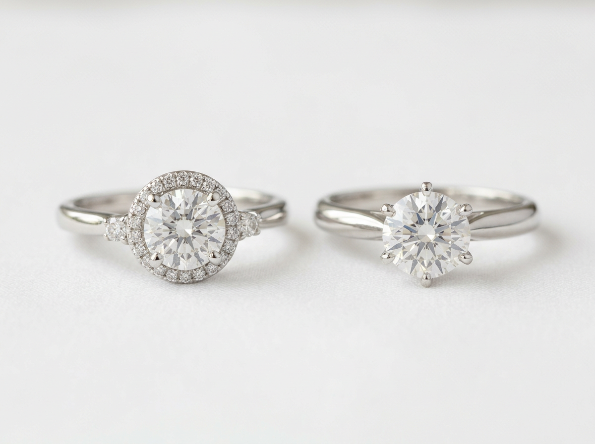 Halo and solitaire setting styles for a 1 carat diamond
