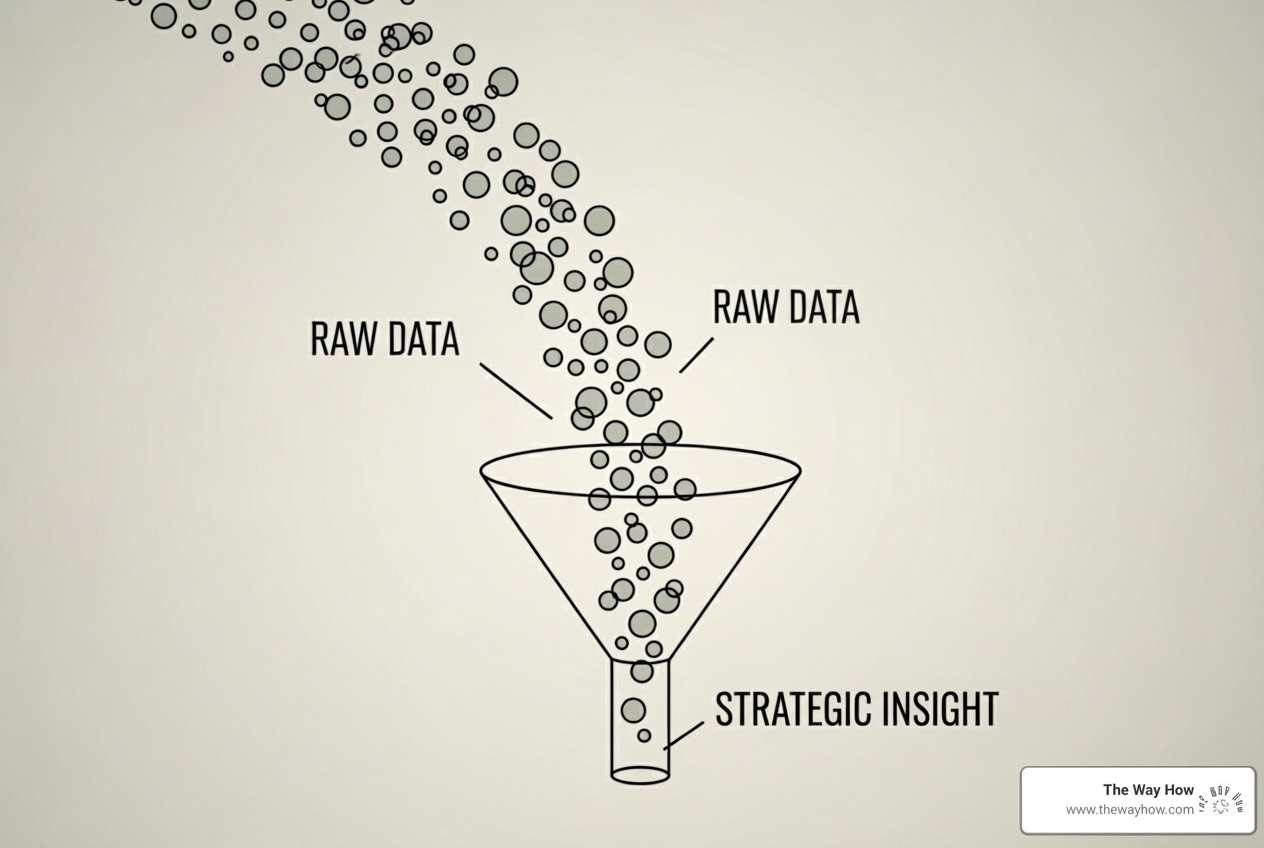 Funnel showing data sources processed by analytics into strategy - revenue management and analytics