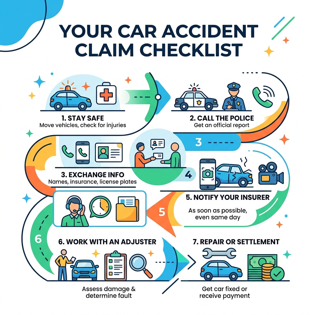 Step-by-step car accident insurance claim checklist infographic - insurance claim after accident infographic Step-by-step car accident insurance claim checklist infographic - insurance claim after accident infographic