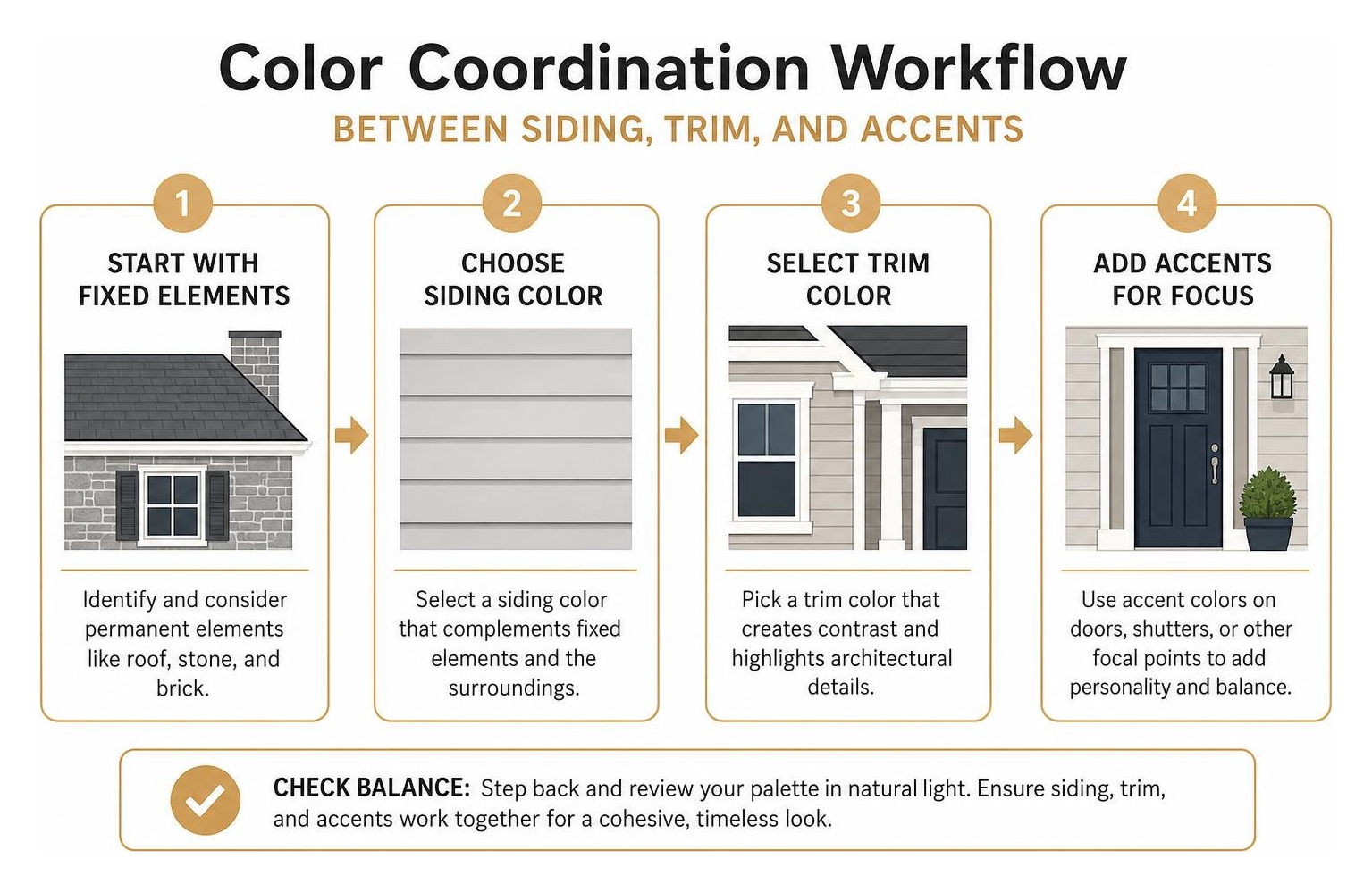 Color coordination workflow between siding, trim, and accents Color coordination workflow between siding, trim, and accents