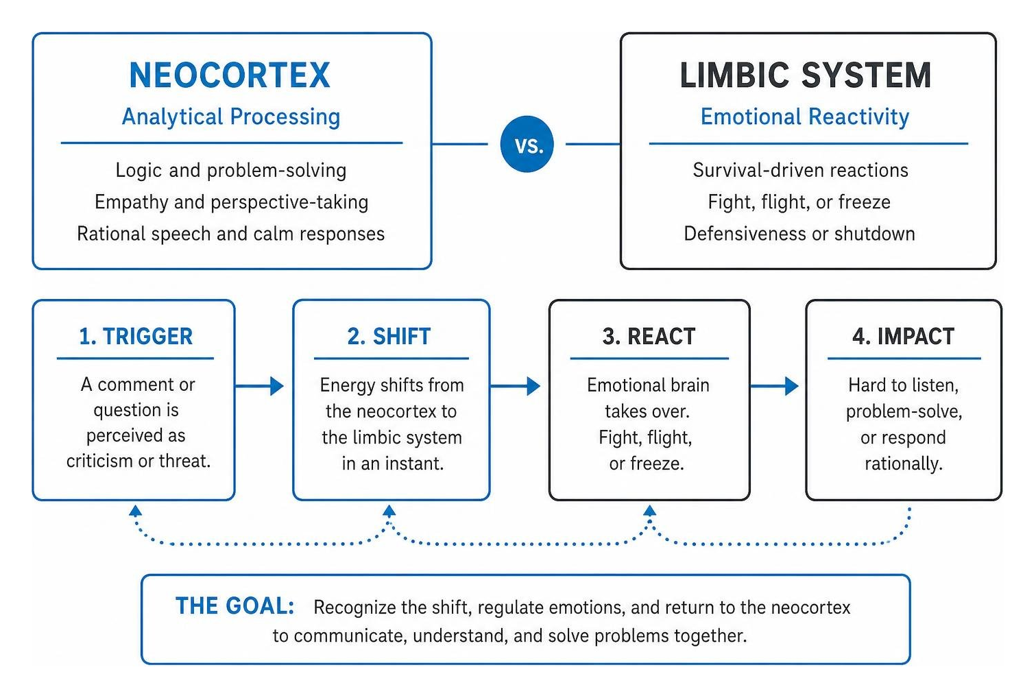 limbic emotional reactivity versus neocortex analytical processing