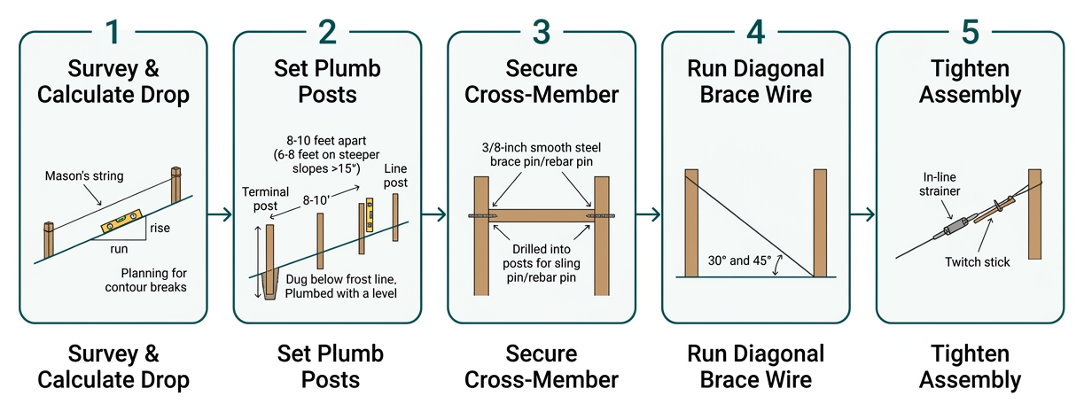 Step-by-step flowchart of the slope fence installation process