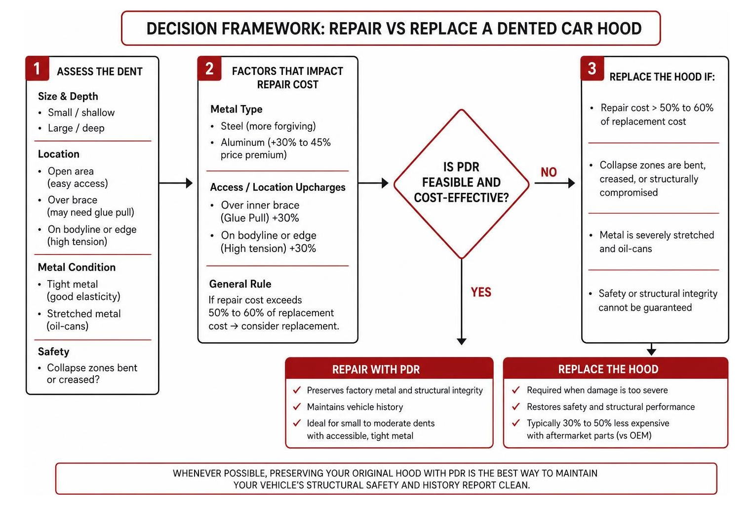 Decision framework: Repair vs replace a dented car hood Decision Framework: Repair Vs Replace A Dented Car Hood