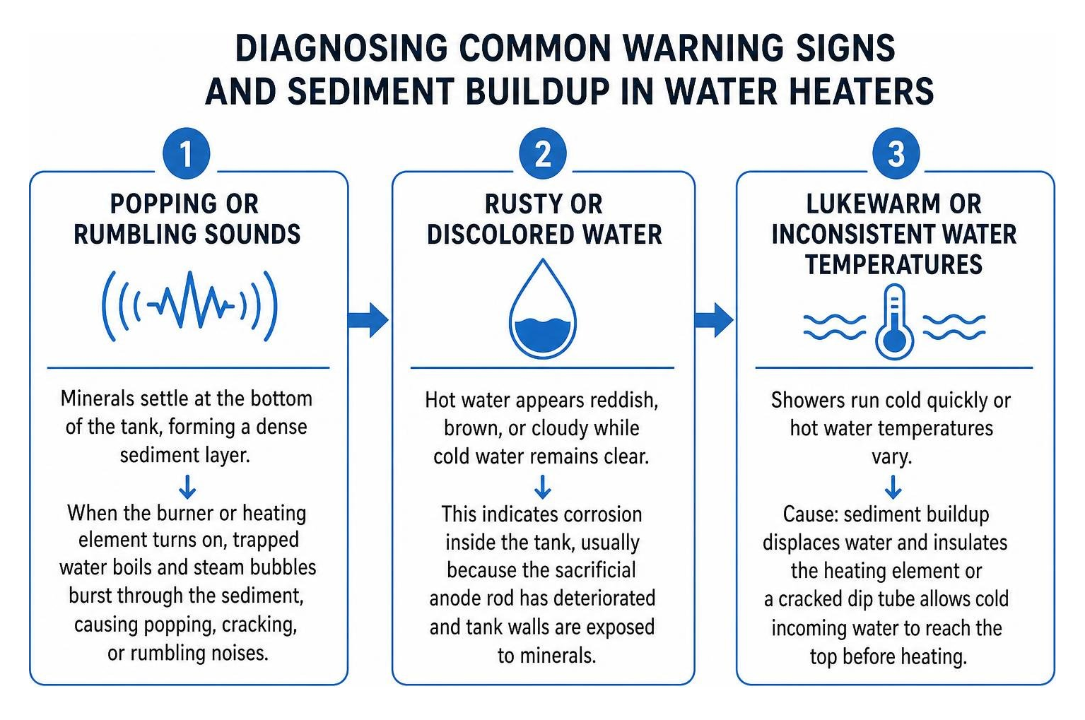 Diagnosing common warning signs and sediment buildup in water heaters