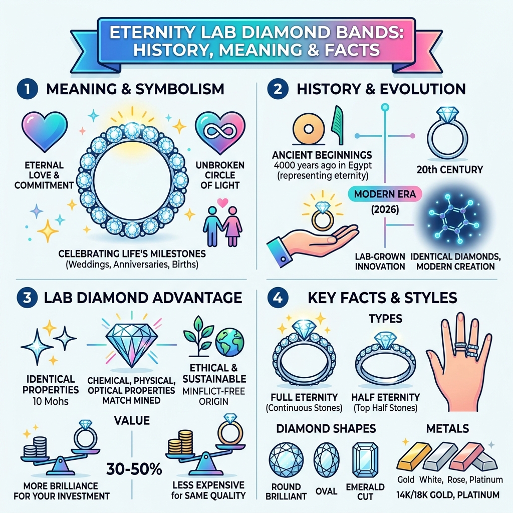 Infographic: history, meaning, and key facts about eternity lab diamond bands - eternity lab diamond band infographic 