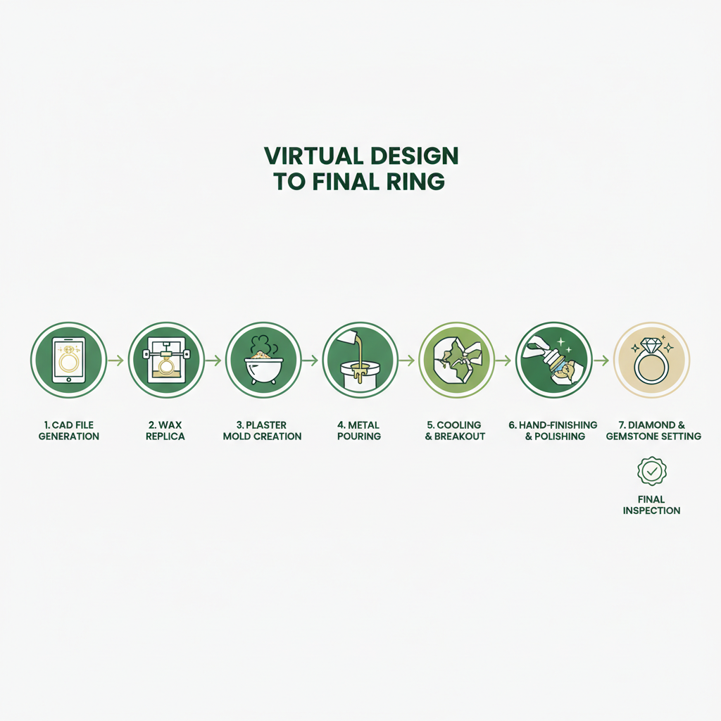 infographic explaining the steps from virtual design to final ring - virtual ring design infographic 