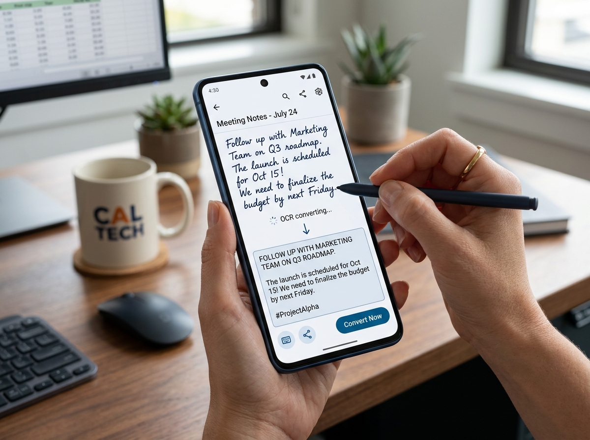 Mobile app interface converting cursive to text - handwritten to searchable text