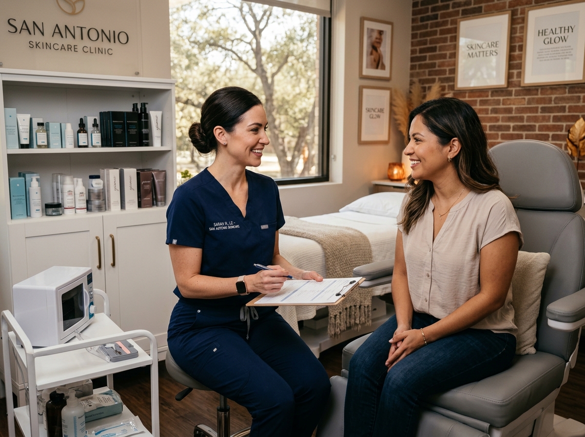 Skincare Consultation; Creator: Prostock-studio; Description: An aesthetician discussing skin concerns with a patient; License: Royalty-free Skincare Consultation; Creator: Prostock-studio; Description: An aesthetician discussing skin concerns with a patient; License: Royalty-free