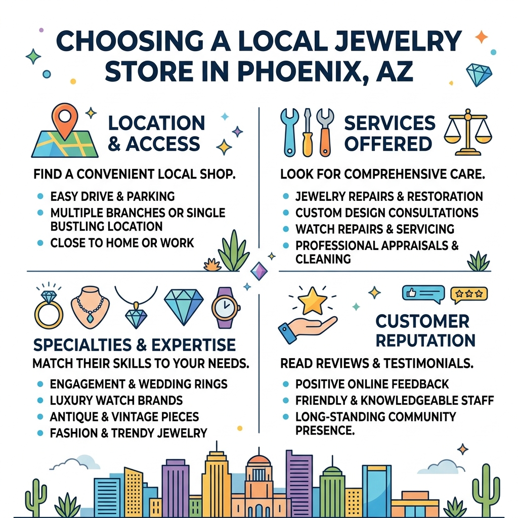 How to choose a local jewelry store in Phoenix AZ — key factors like services, specialties, and location - jewelry stores