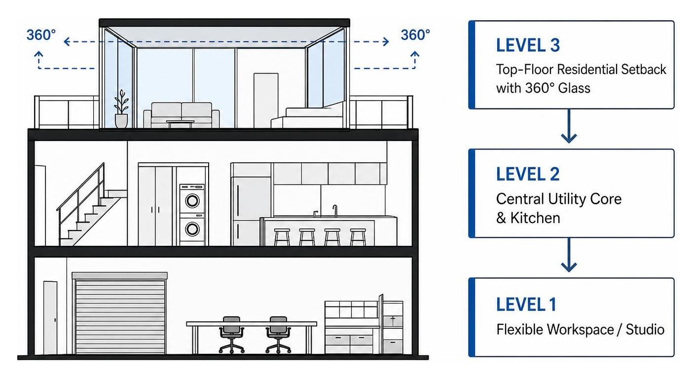 Multi-level live-work infill layout