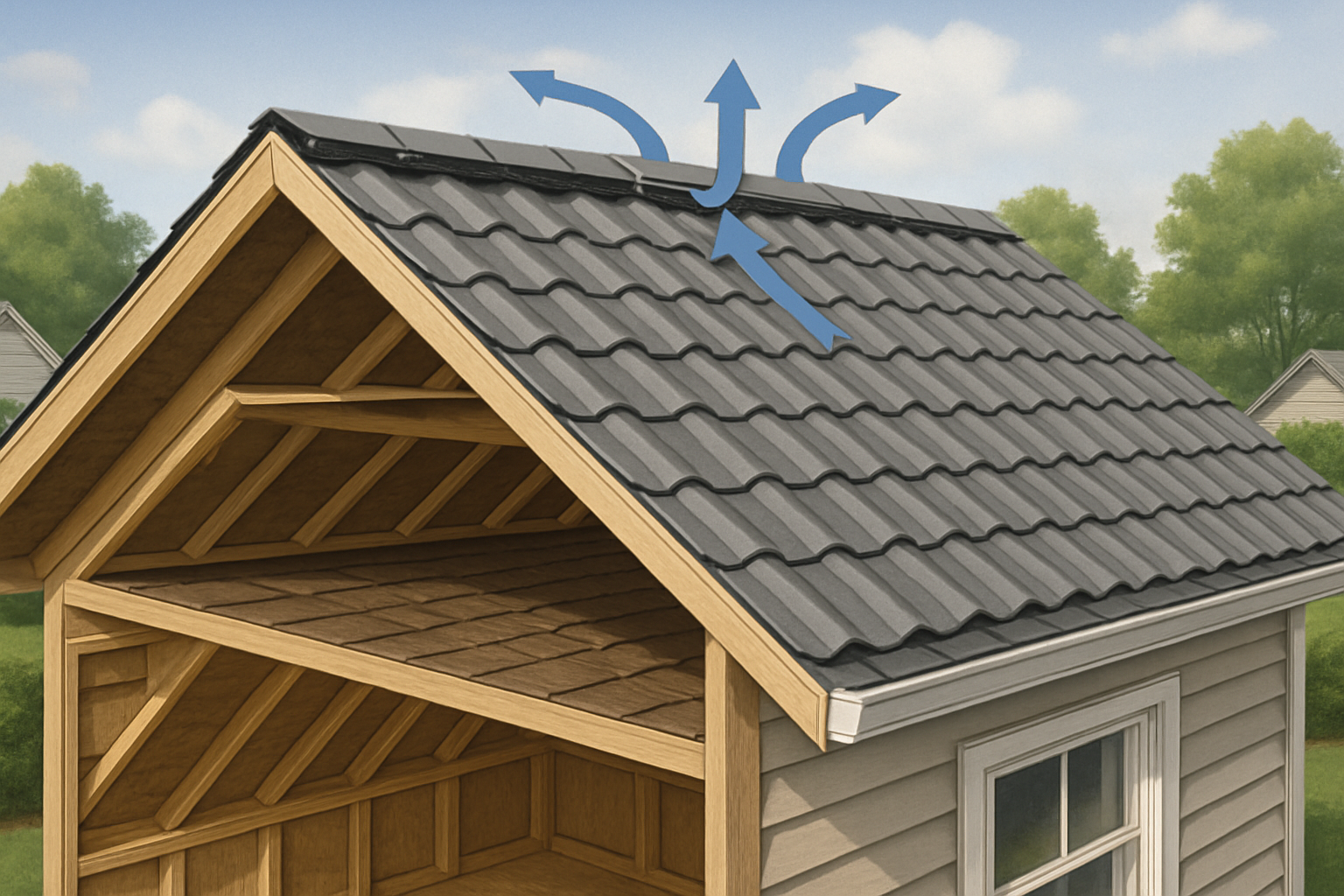 ridge vent cutaway showing airflow - can metal roof be installed directly over shingles