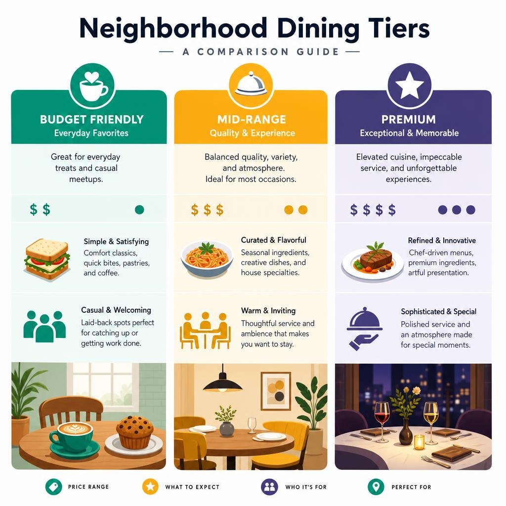 comparison of neighborhood dining tiers infographic