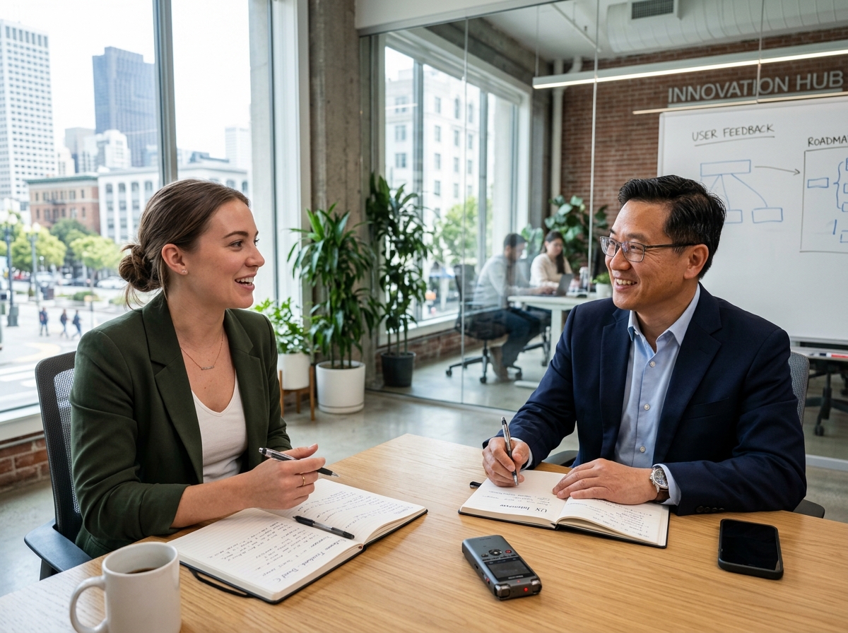 Founder conducting a customer interview to extract real-world language for messaging - startup brand messaging