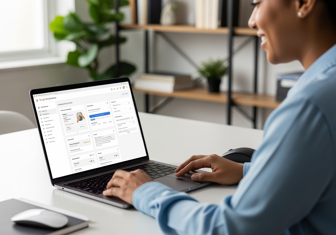 person optimizing a Google My Business profile on a laptop - local seo services aurora person optimizing a Google My Business profile on a laptop - local seo services aurora