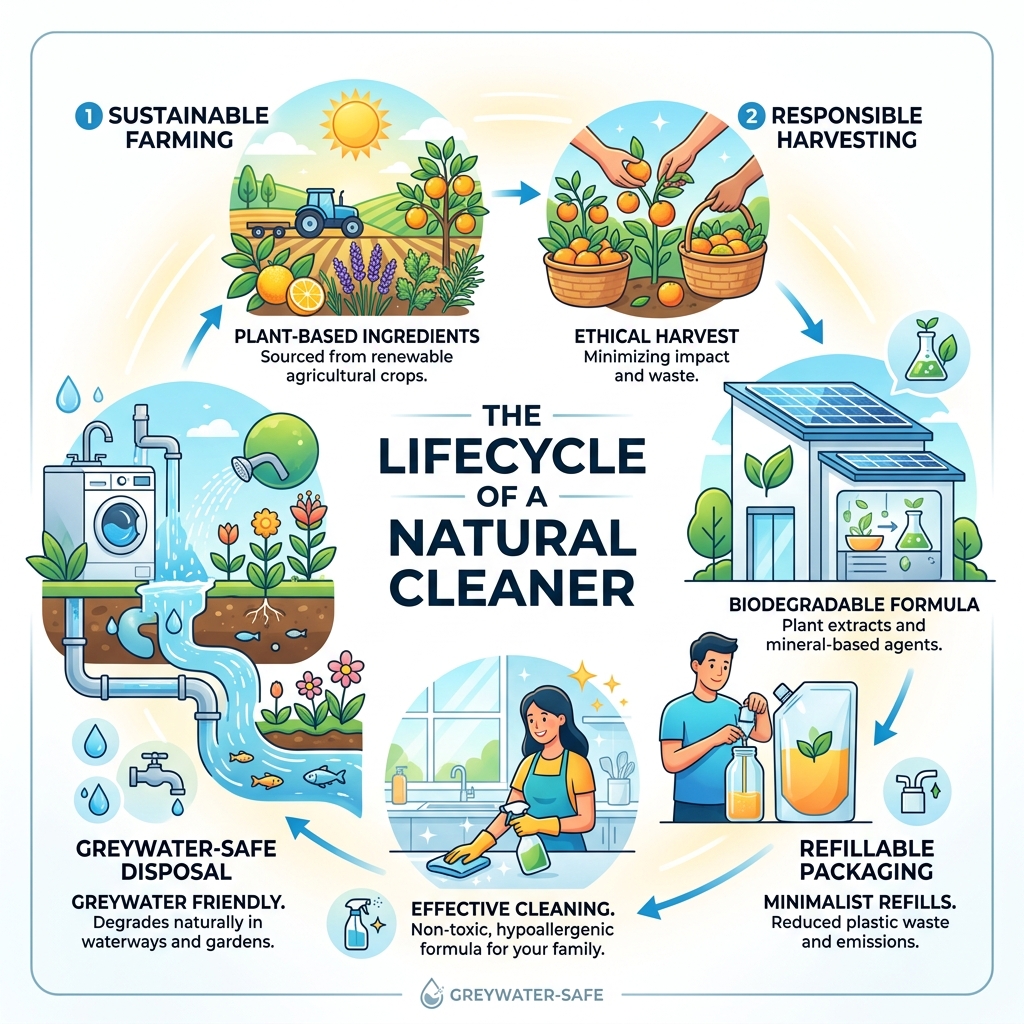 Lifecycle of a natural cleaning product from plant-based ingredients to greywater-safe disposal - natural cleaner products Lifecycle of a natural cleaning product from plant-based ingredients to greywater-safe disposal - natural cleaner products