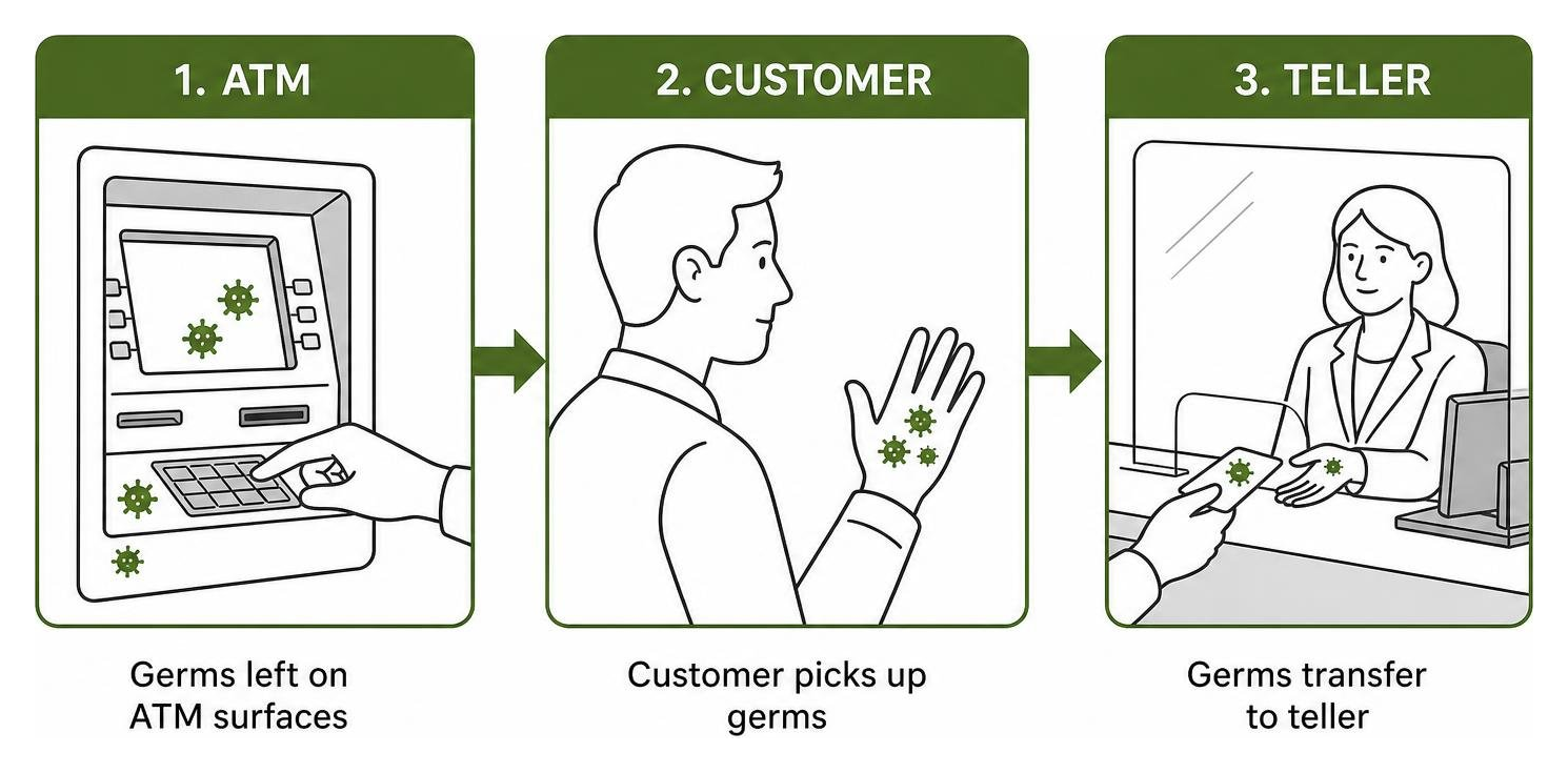 diagram of cross contamination flow from ATM to customer to teller diagram of cross contamination flow from ATM to customer to teller