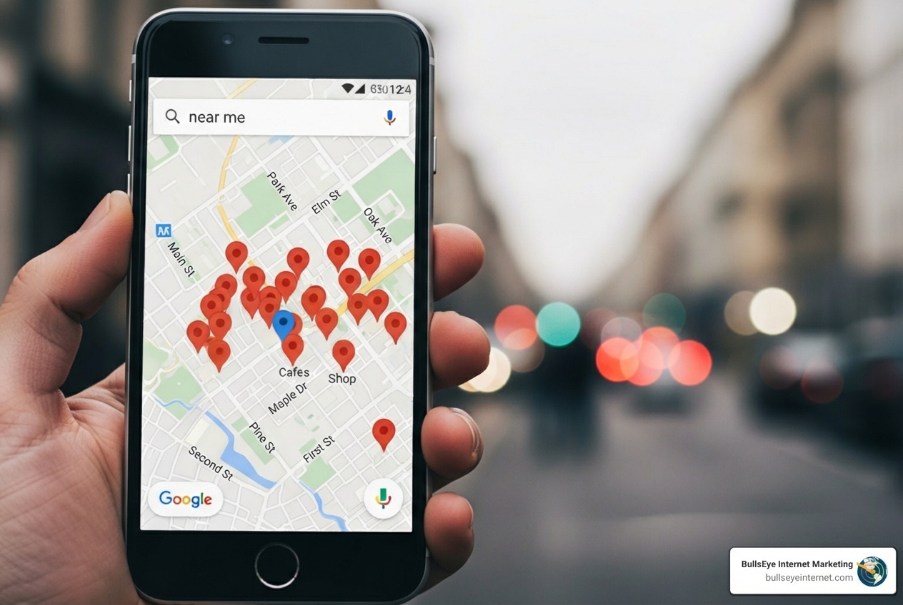 smartphone showing a "near me" search result on Google Maps - local seo palm beach county smartphone showing a "near me" search result on Google Maps - local seo palm beach county