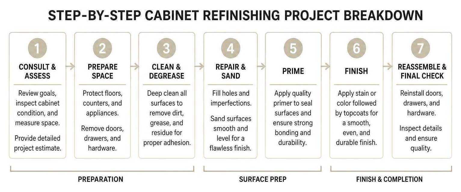 Step by step cabinet refinishing project breakdown