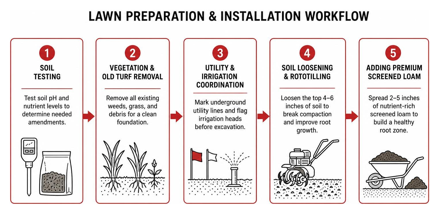 Lawn preparation and installation workflow diagram