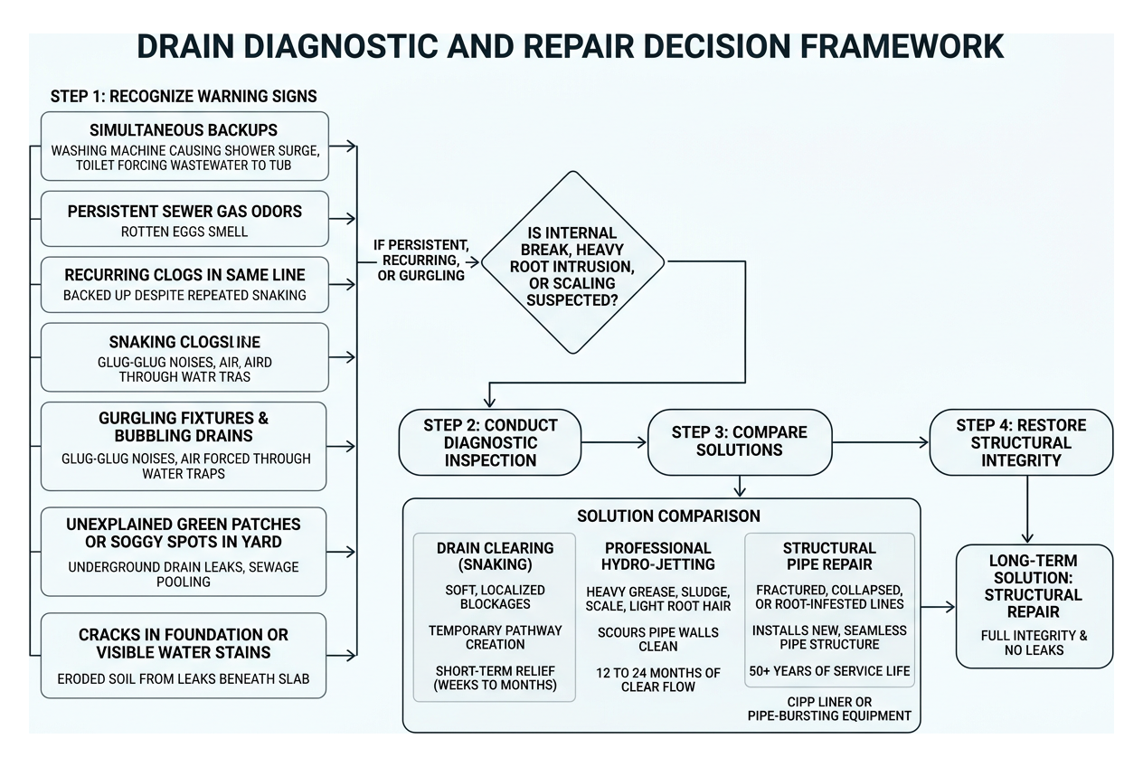 Drain diagnostic and repair decision framework Drain diagnostic and repair decision framework