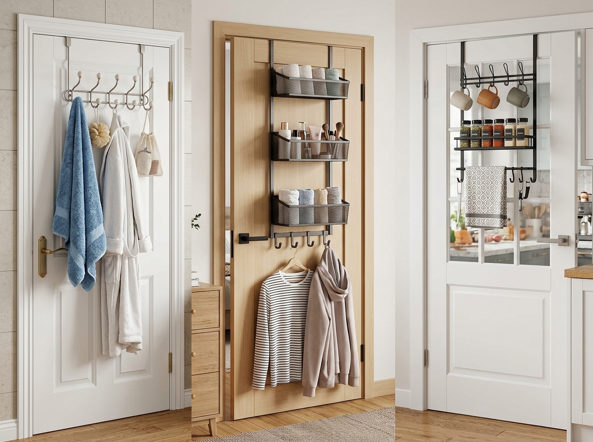 different types of over the door racks including hooks and mesh baskets - over the door racks