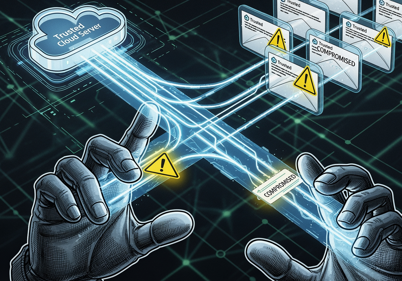 Illustration showing how legitimate APIs can be hijacked or abused by cybercriminals to send malicious emails through trusted services, appearing as authentic communications. - docusign email scam