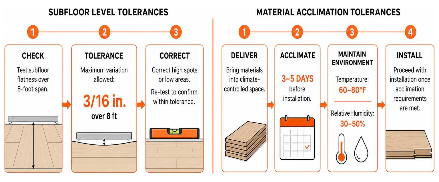 subfloor level testing and material acclimation tolerances subfloor level testing and material acclimation tolerances