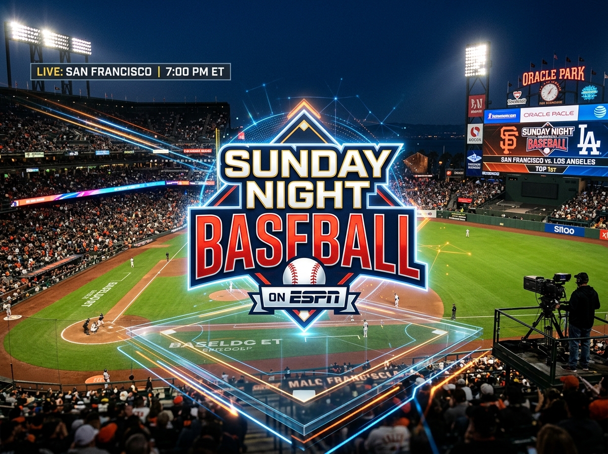 Sunday Night Baseball logo on a digital broadcast background - espn major league baseball