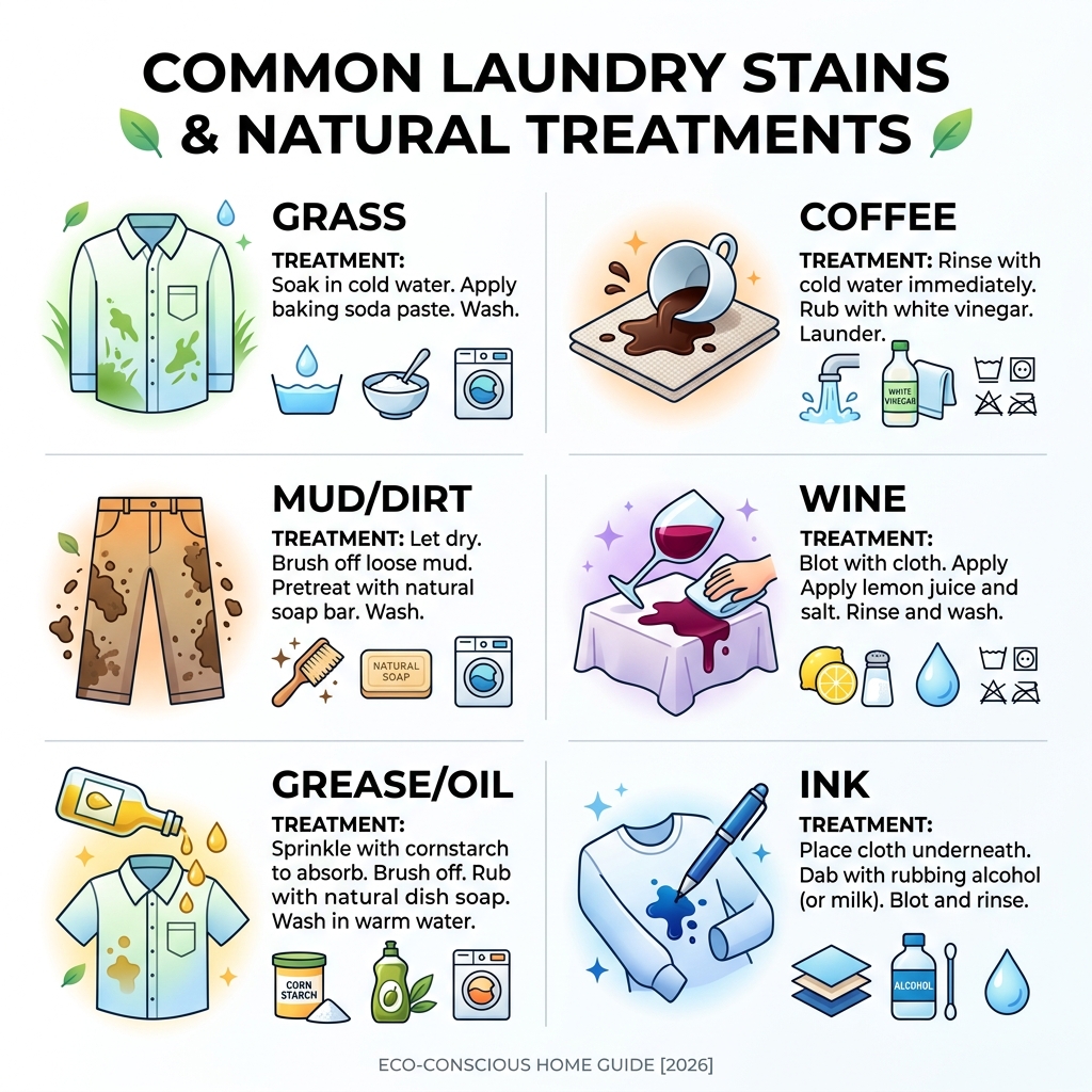 Common laundry stain types and natural treatments infographic - best natural laundry stain remover infographic 